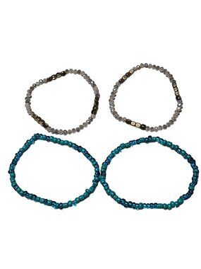 Retro Beaded Stretch Bracelets Turquoise Gold Faceted Beads Jewelry Set of 4